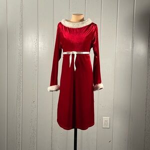 Basic Editions Girl's Red Velvet Christmas Long Sleeve Dress Sz 13/14